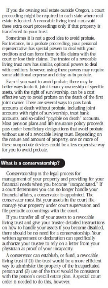 Text about court proceedings, probate, conservatorship, and trusts.