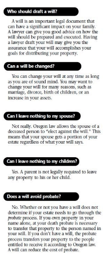 Text about wills and probate, with questions like 
